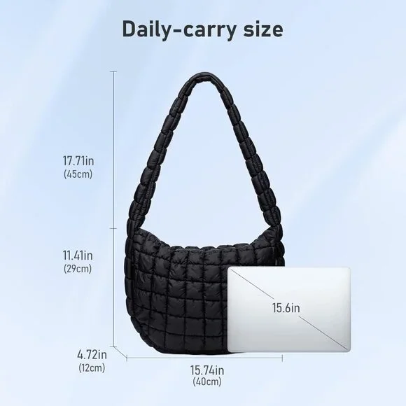 Puffer Bag Women Quilted Tote Large Water-Resistant Cotton Padded - Picture 4 of 9